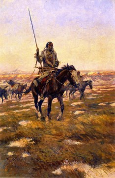Indios americanos Painting - La partida de caza nº 3 1911 Charles Marion Russell Indios Americanos